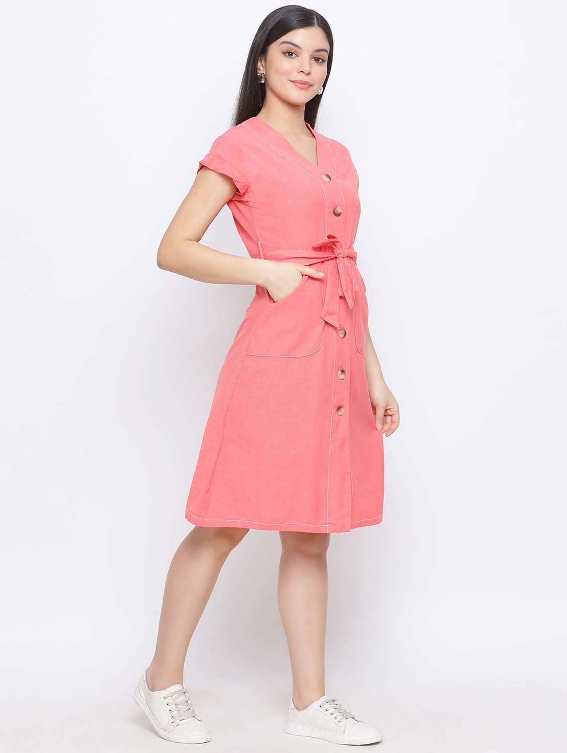 women's belted solid dress - 17233057 -  Standard Image - 1