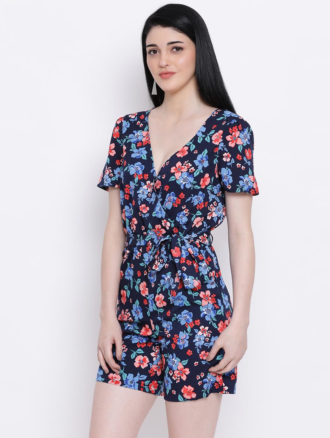 tie front floral romper - 17233112 - Standard Image - 1