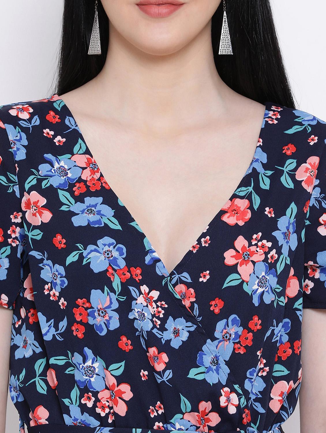 tie front floral romper - 17233112 - Standard Image - 4