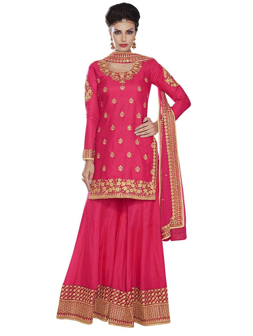 embroidered sharara semi-stitched suit