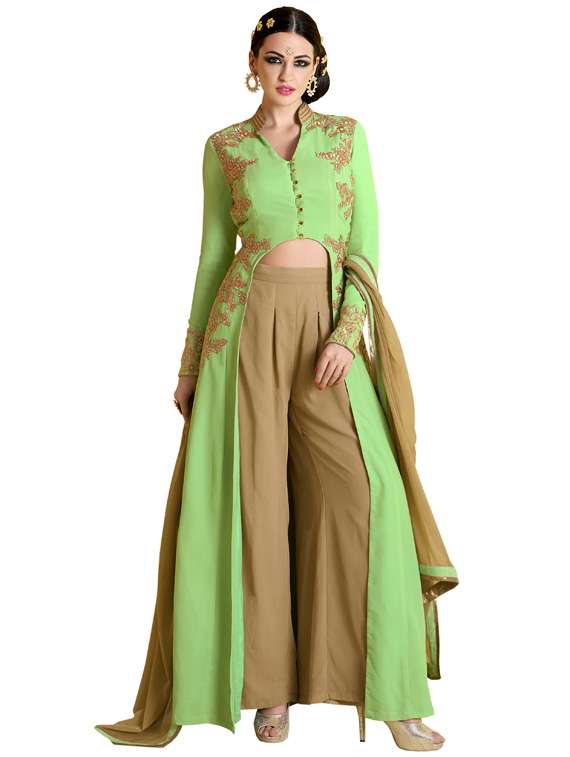 embroidered palazzo semi-stitched suit