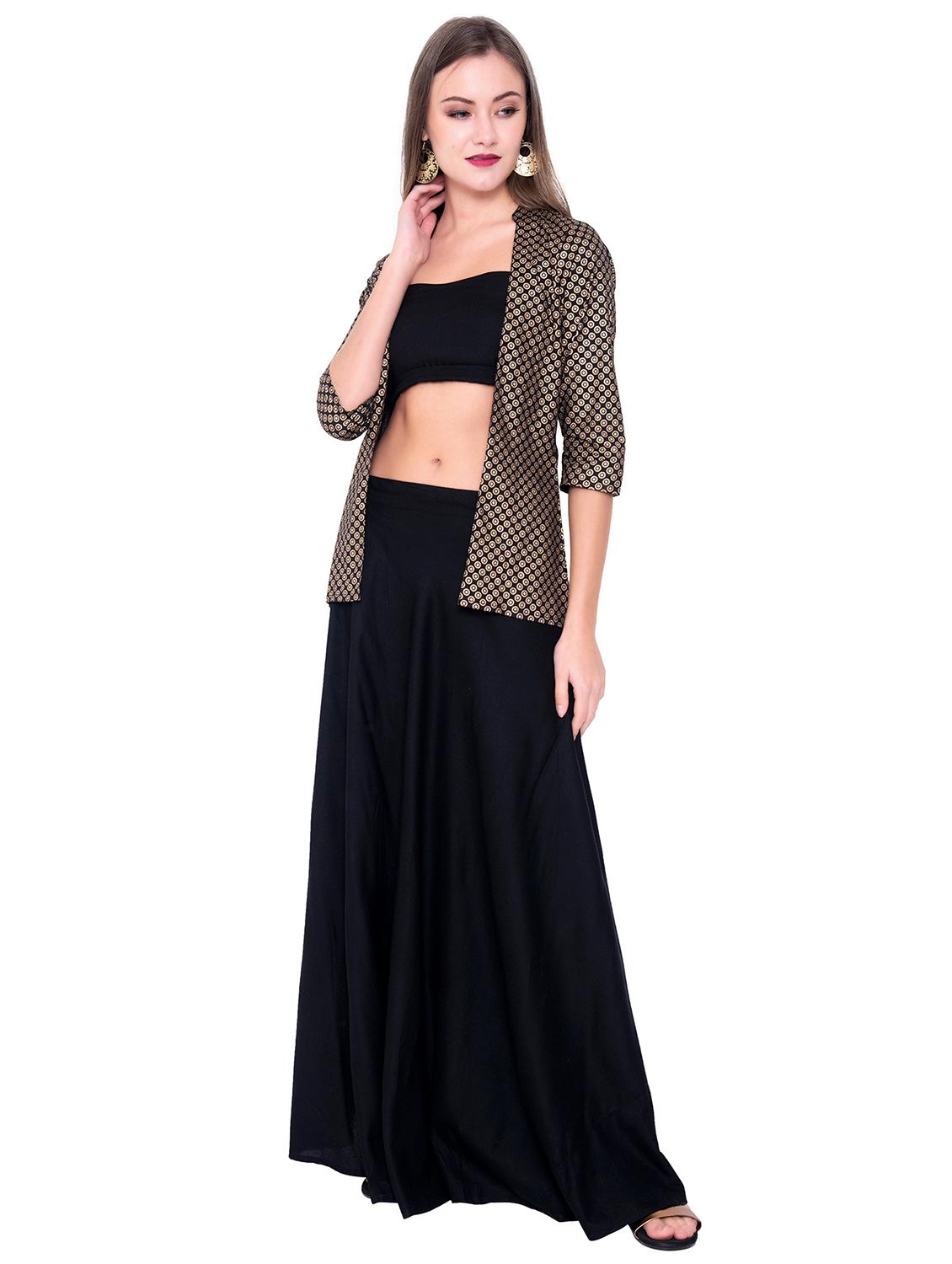 solid skirt top set with printed jacket  - 17244780 -  Standard Image - 1