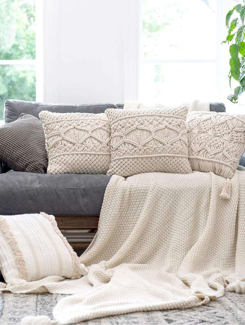  cotton macrame cushion cover (set of 1)