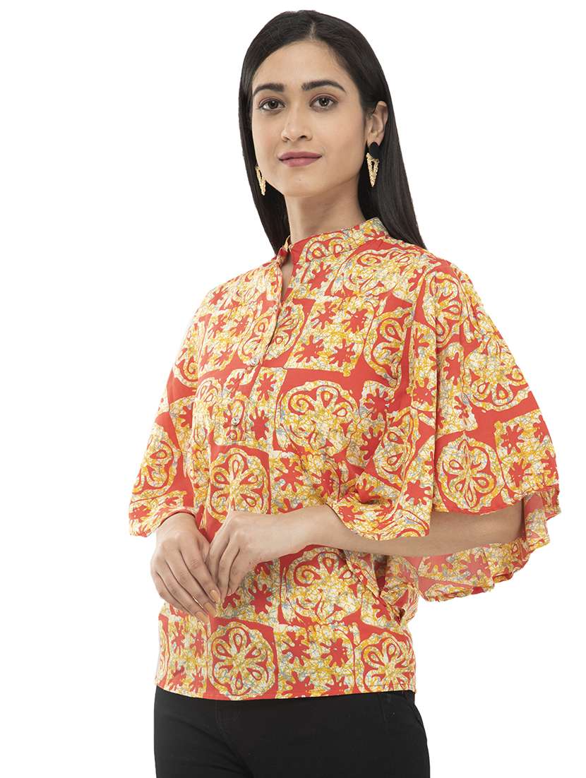 mandarin neck printed top  - 17246561 -  Standard Image - 1