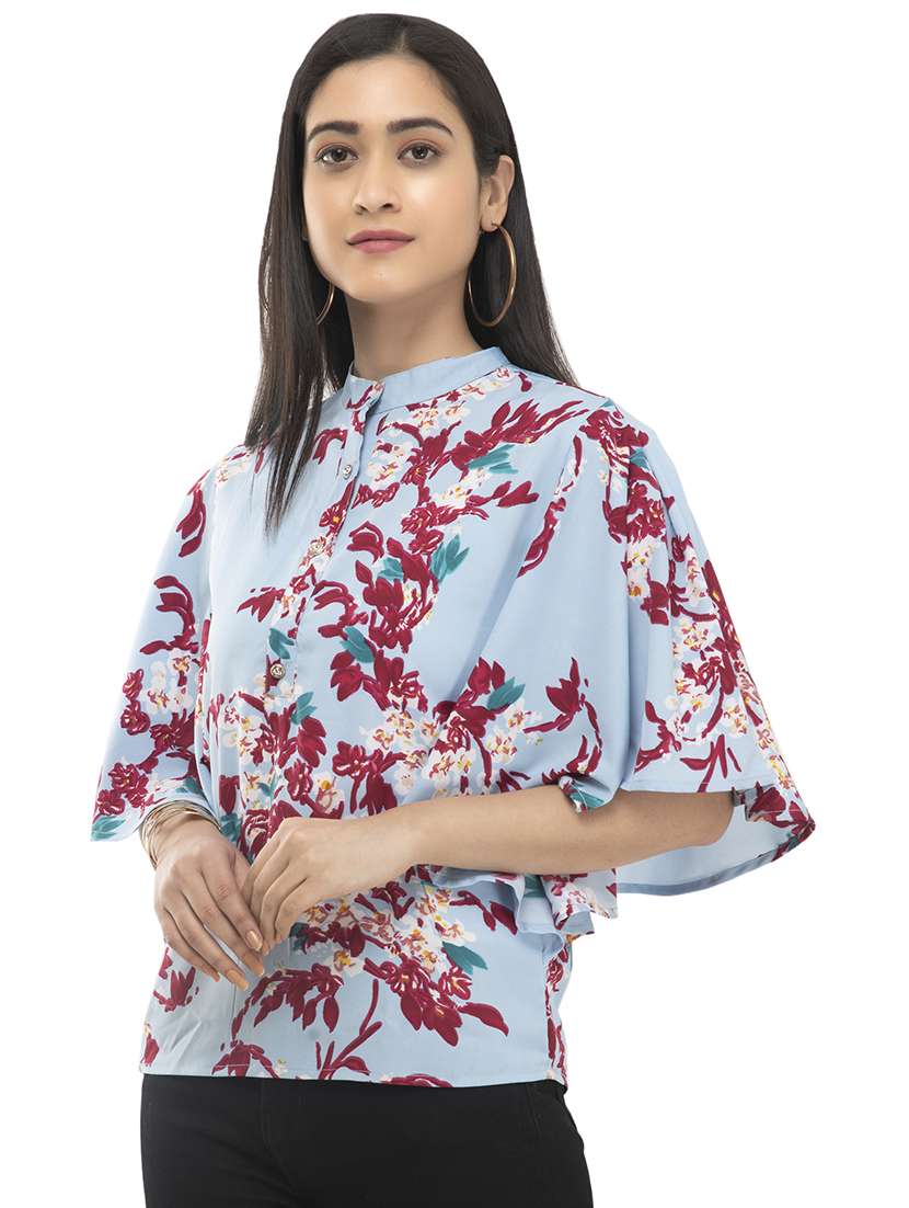 mandarin neck printed top  - 17246563 -  Standard Image - 1