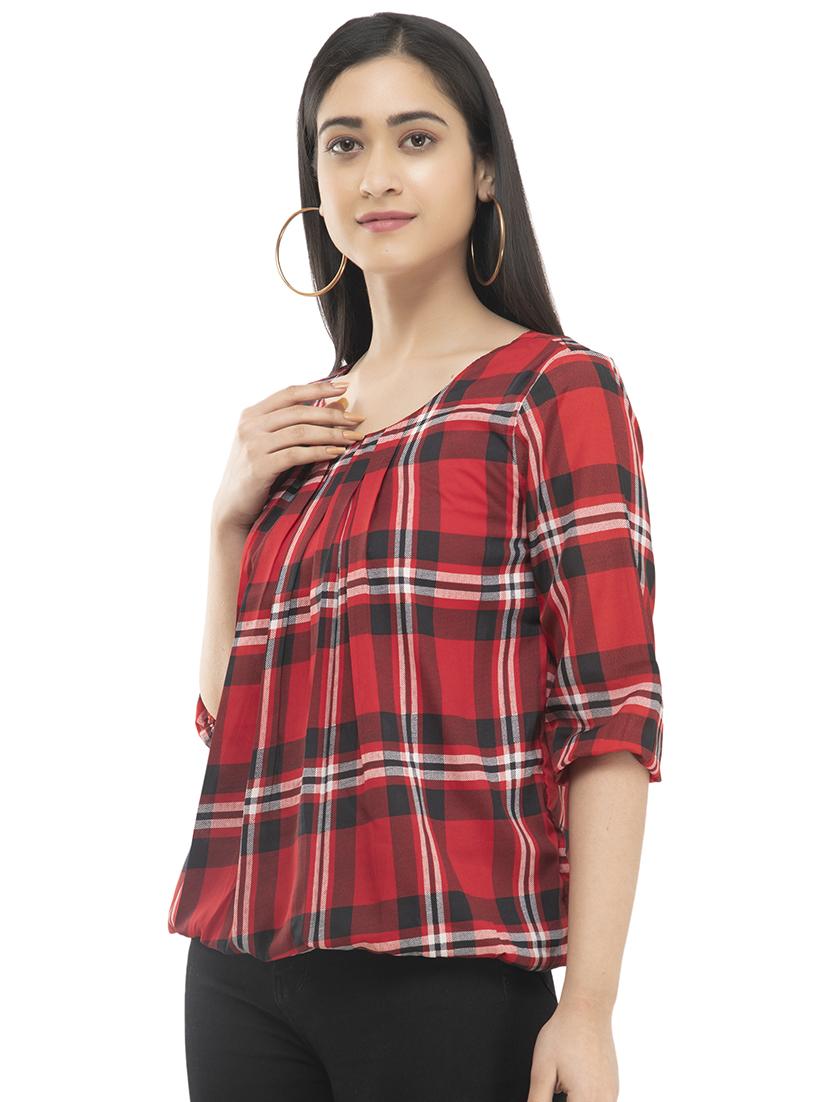 checkered blouson top  - 17246566 -  Standard Image - 1