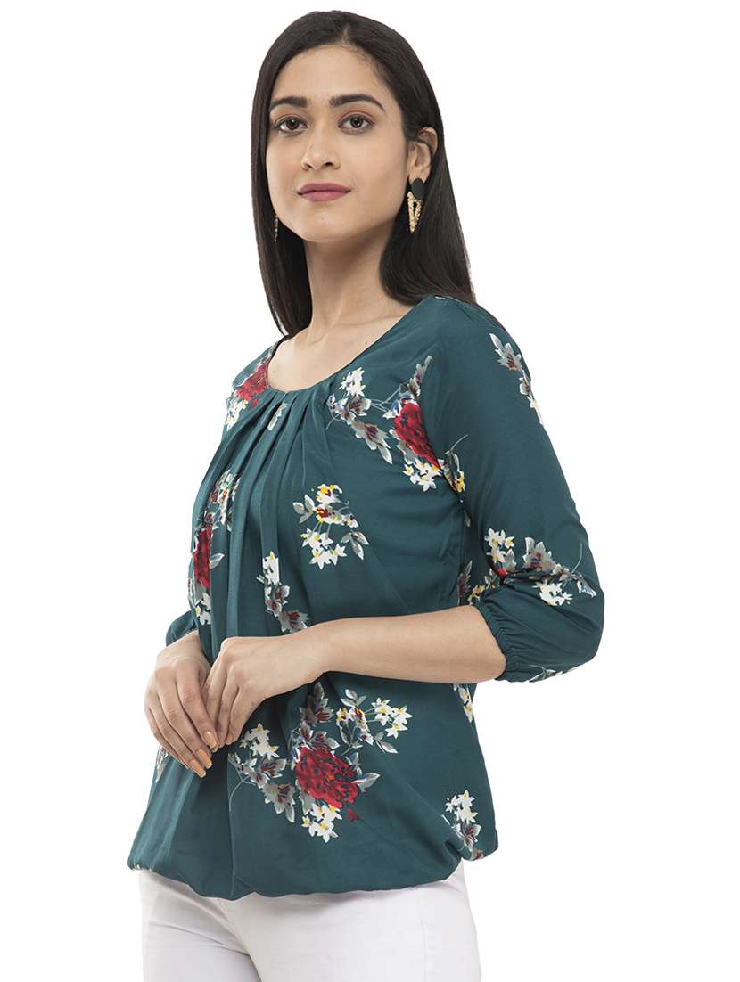 pleated neckline floral top  - 17246570 -  Standard Image - 1