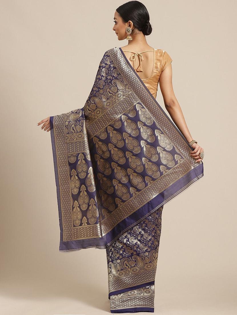 women's self design navy blue colored saree - 17247620 - Standard Image - 1
