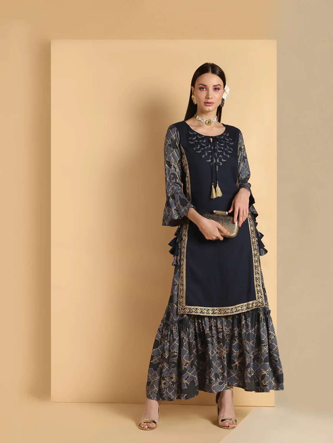 yoke embroidered layered kurta