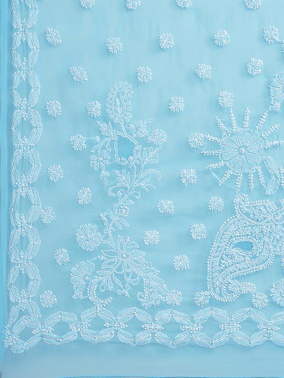 sky blue color georgette chikankari worked saree with blouse - 17248627 - Standard Image - 4