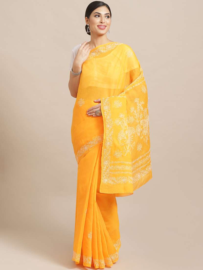 solid chikankari saree with blouse