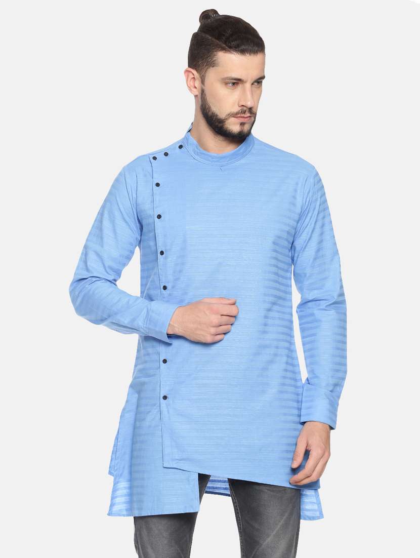 light blue striped asymmetric kurta
