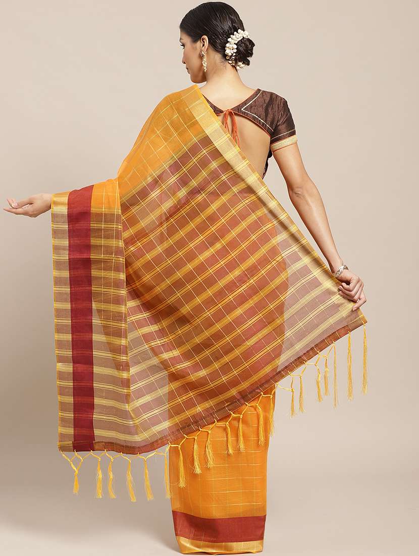 checkered woven saree with blouse - 17258523 -  Standard Image - 1