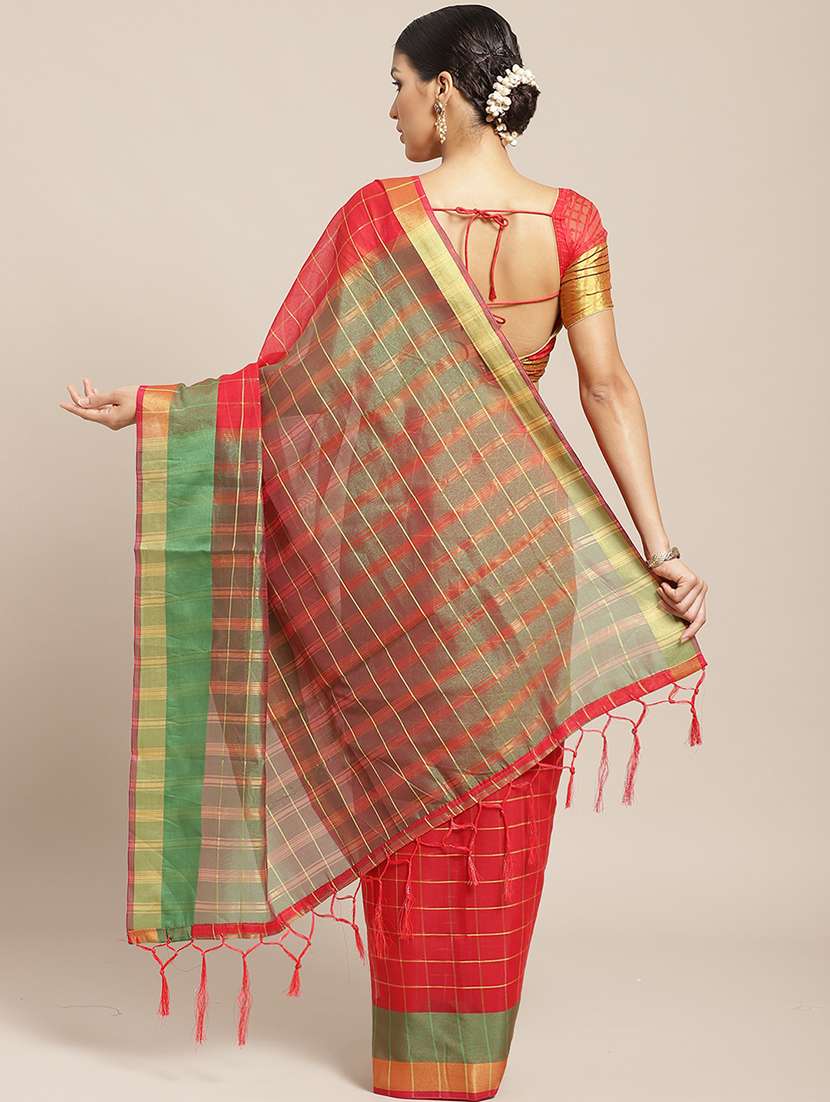 checkered woven saree with blouse - 17258524 -  Standard Image - 1