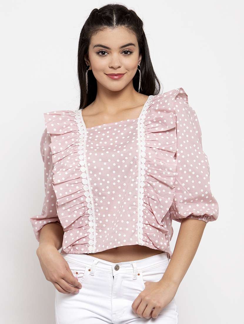 frill detail polka dot crop top 