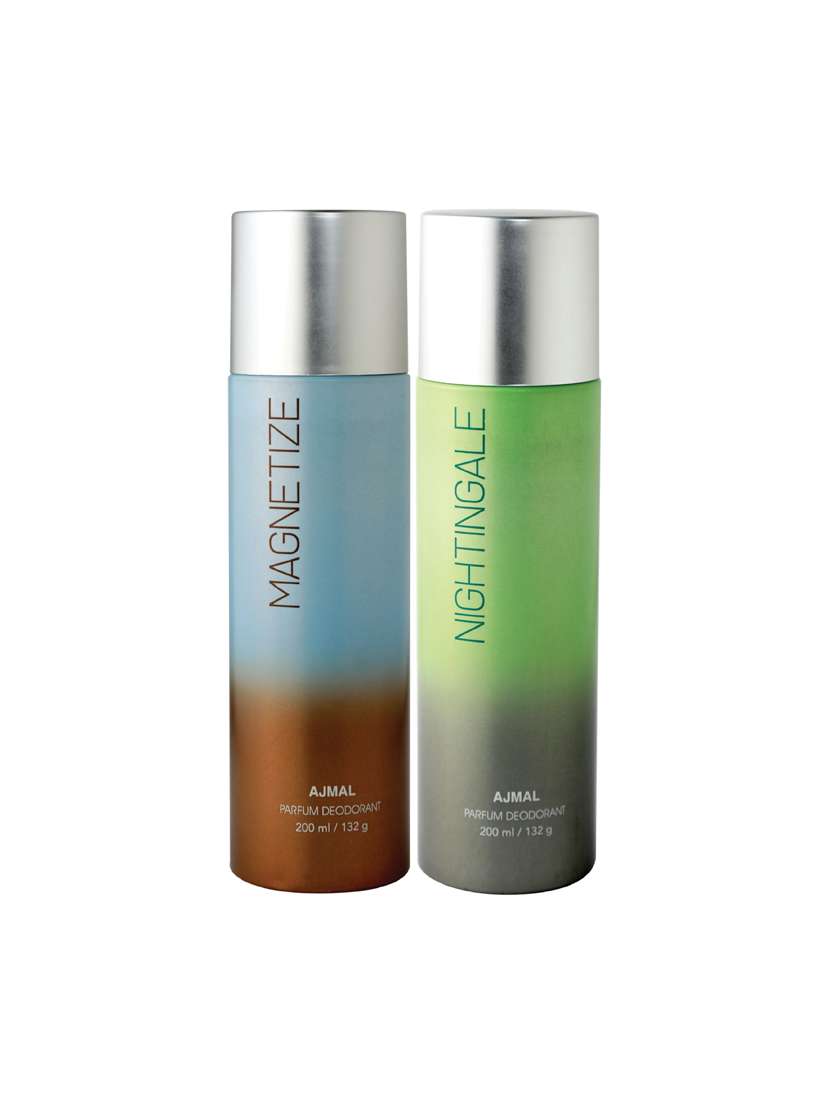 ajmal magnetize & nightingale deodorant pack of 2 deodorants 200 ml each (total 400ml) for unisex+ 2 parfum testers