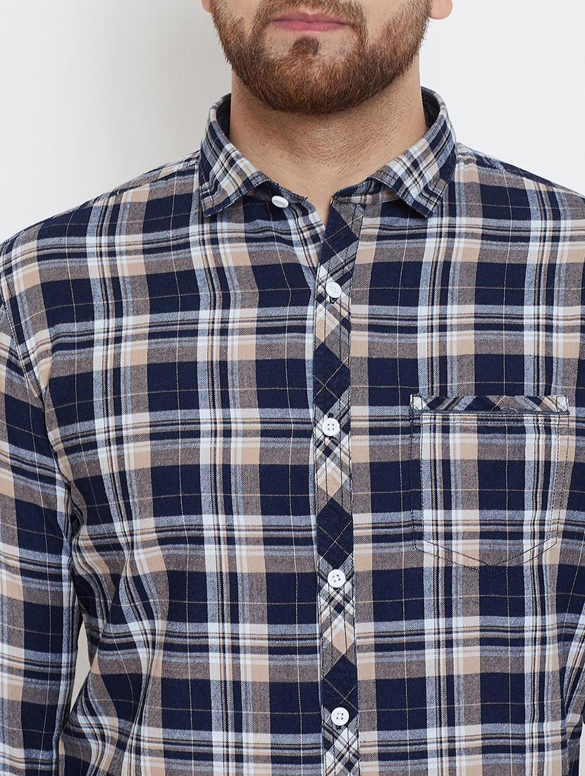 navy blue checkered casual shirt - 17263498 - Standard Image - 4