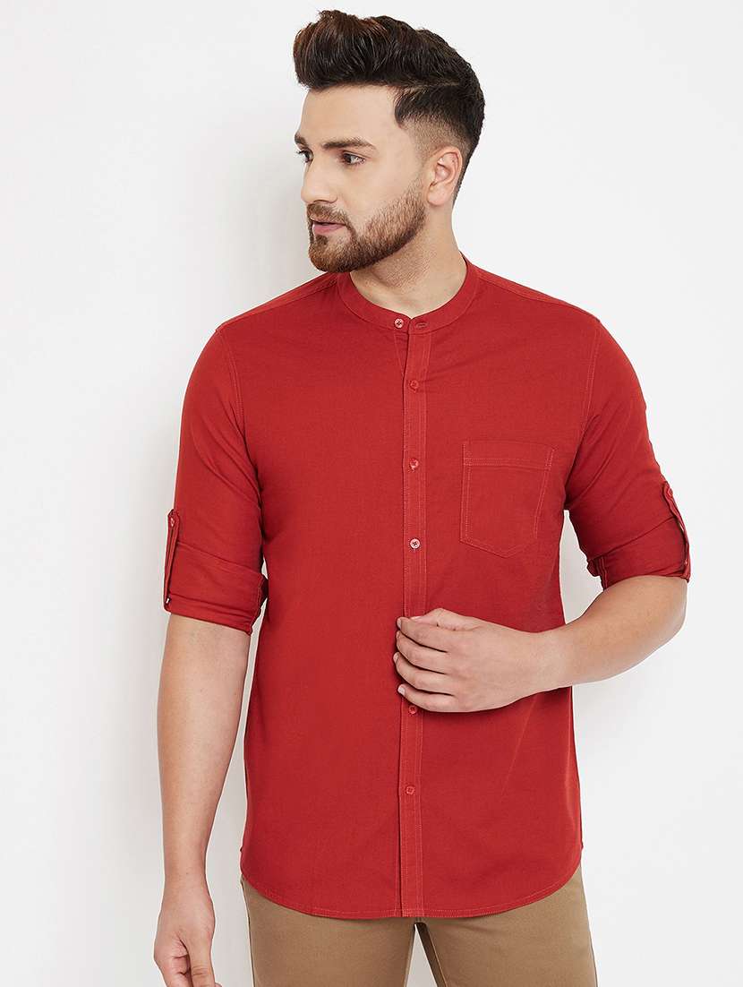 red solid casual shirt