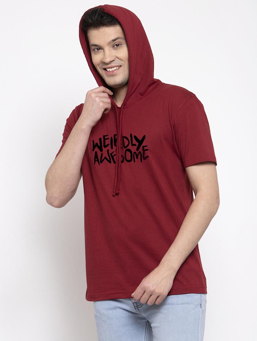 maroon chest print t-shirt - 17263750 - Standard Image - 1