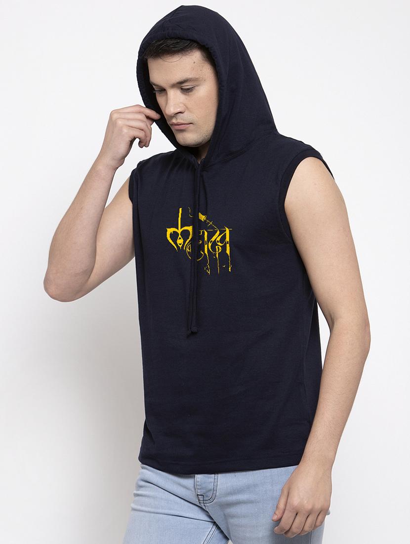 navy blue chest print t-shirt - 17263863 - Standard Image - 1