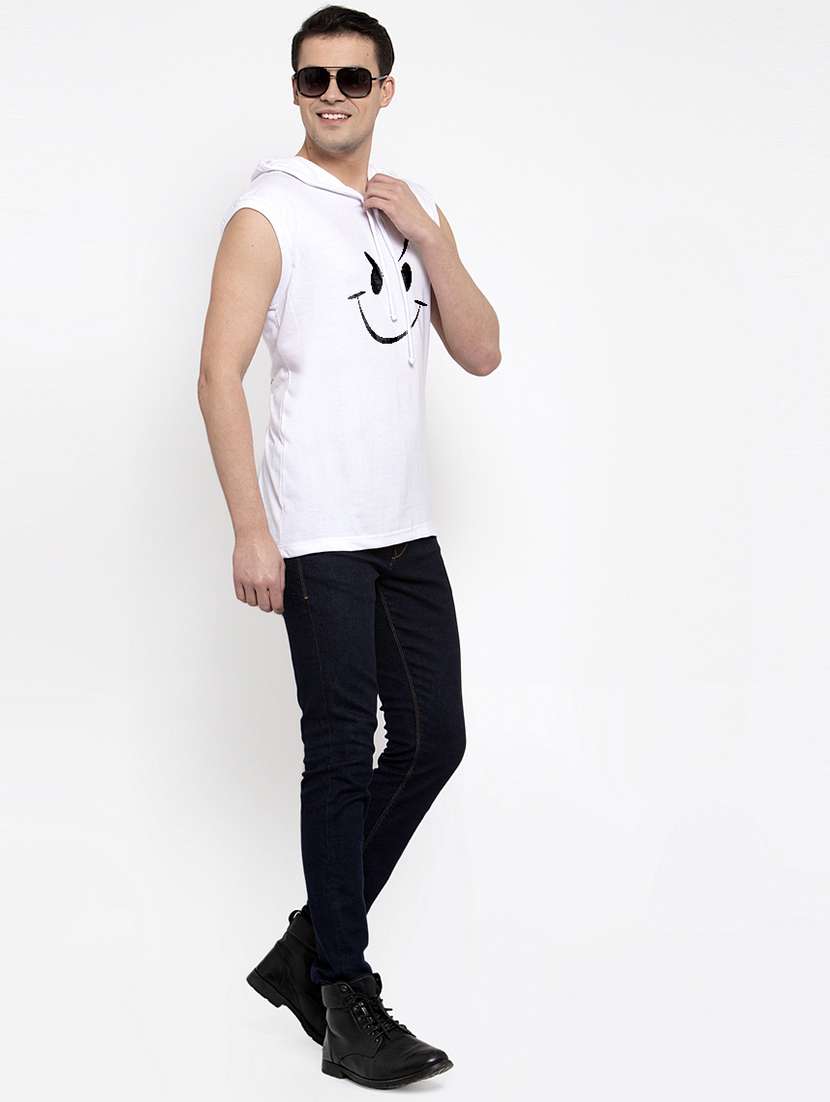 White Chest Print T Shirt