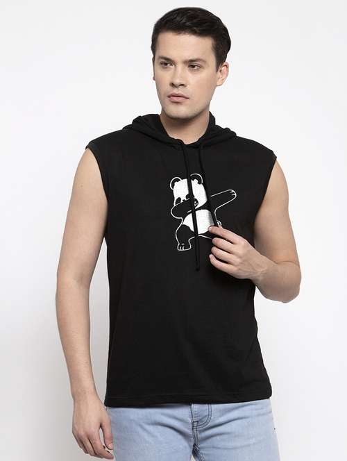 black chest print hooded t-shirt - 17263877 - Standard Image - 0