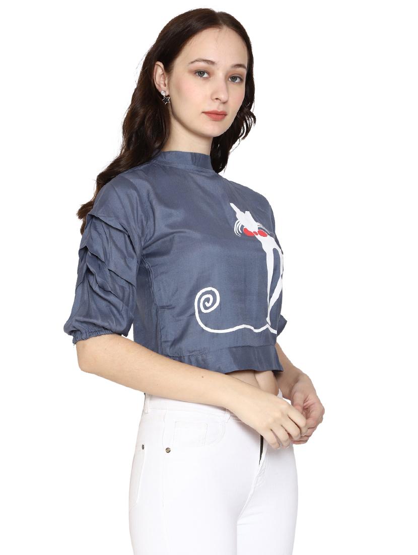 layered sleeves crop top - 17263955 - Standard Image - 1