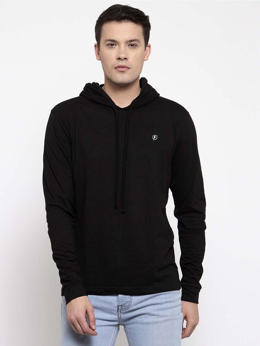 black solid hooded t-shirt - 17263981 -  Zoom Image - 0