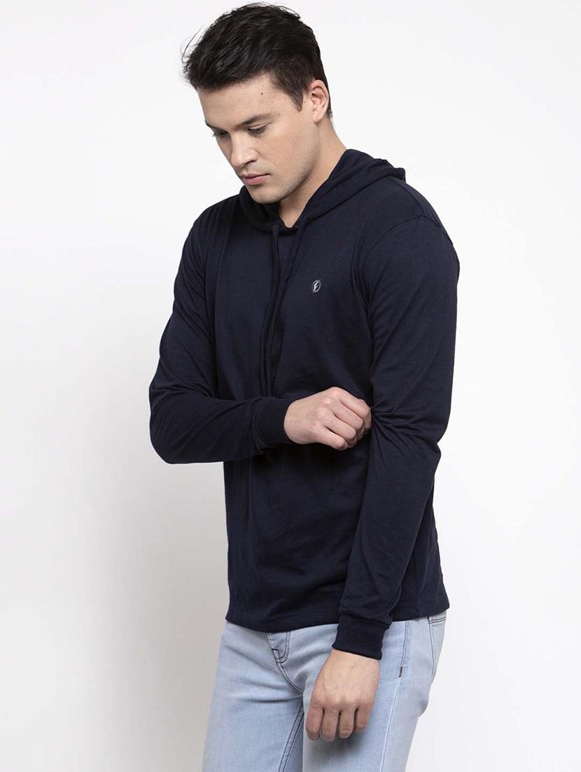 men navy solid regular fit solid hooded t-shirt - 17263988 -  Standard Image - 1
