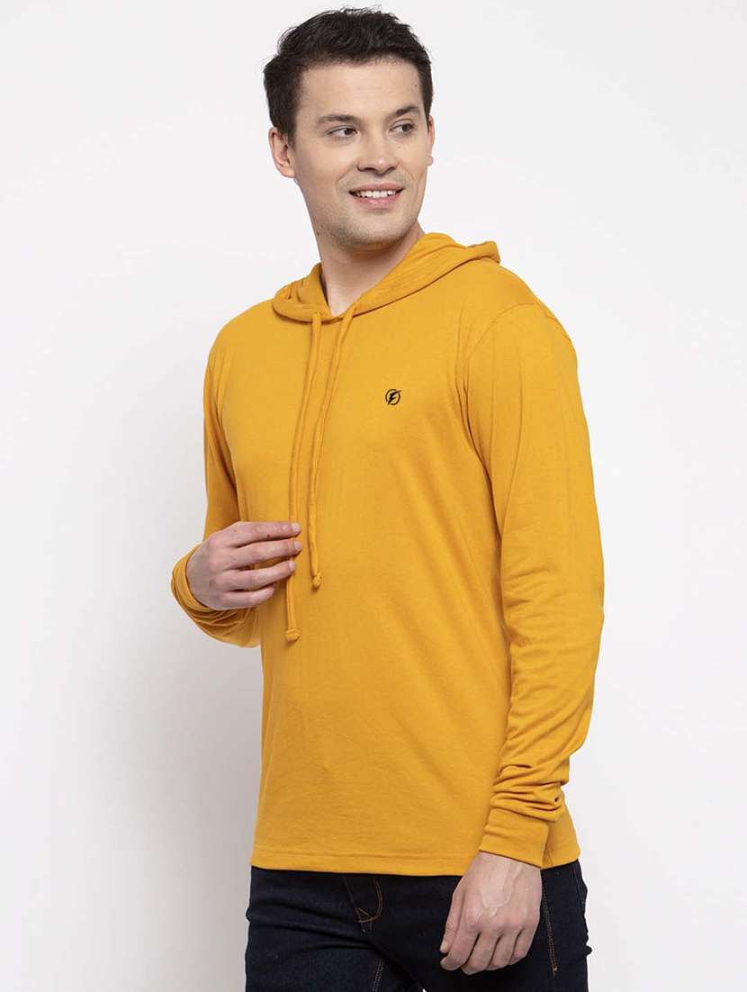 mustard solid hooded t-shirt - 17263990 -  Standard Image - 1