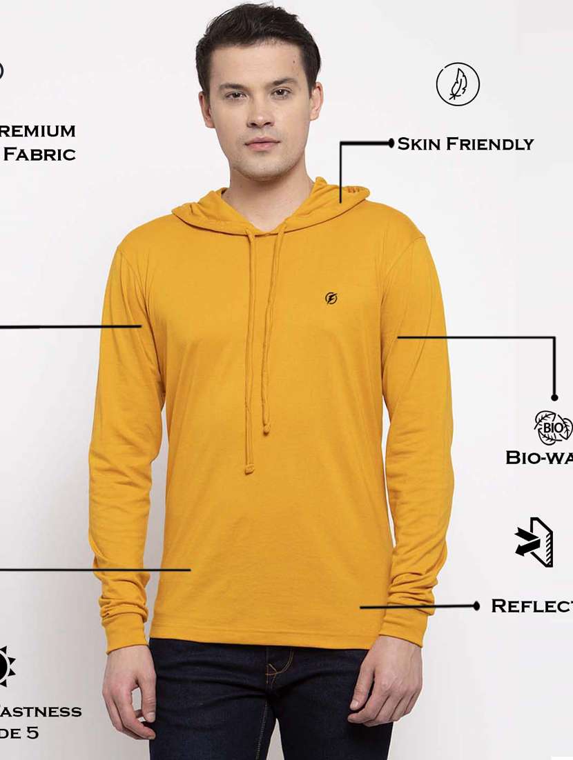 mustard solid hooded t-shirt - 17263990 -  Standard Image - 4