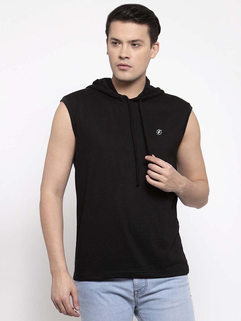 men solid hooded sleeveless t-shirt - 17263991 -  Zoom Image - 0