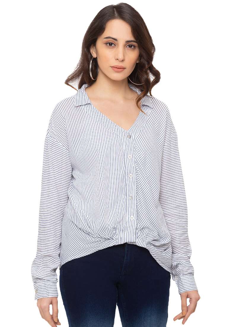 long sleeved striped high low shirt 