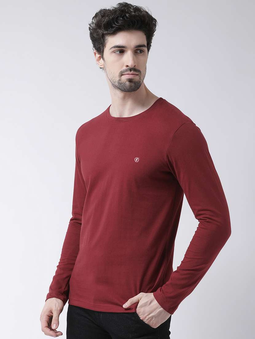 maroon solid round neck t-shirt - 17264559 -  Standard Image - 1