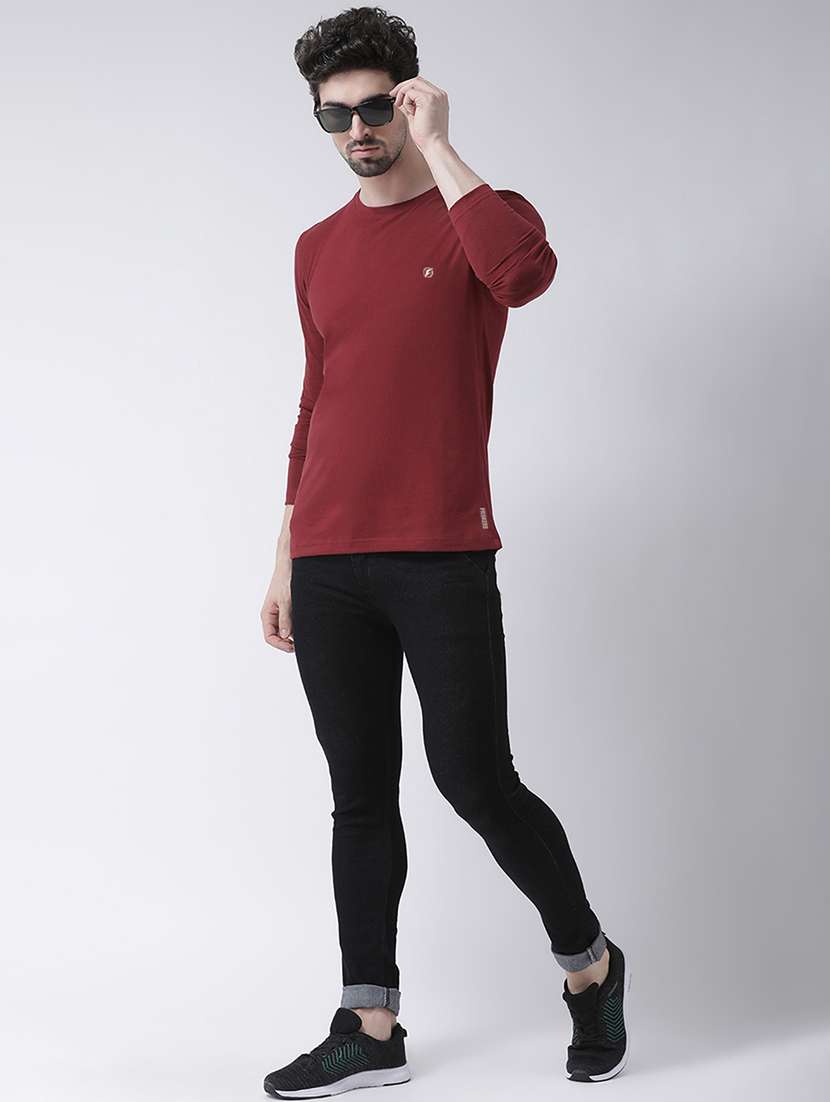 maroon solid round neck t-shirt - 17264559 -  Standard Image - 4