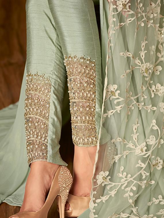 embroidered churidaar semi-stitched suit - 17264621 - Standard Image - 1