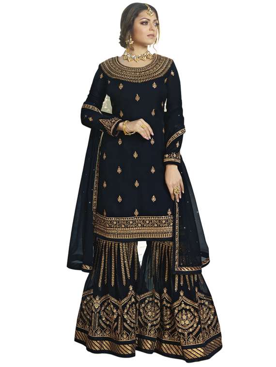 embroidered sharara semi-stitched suit