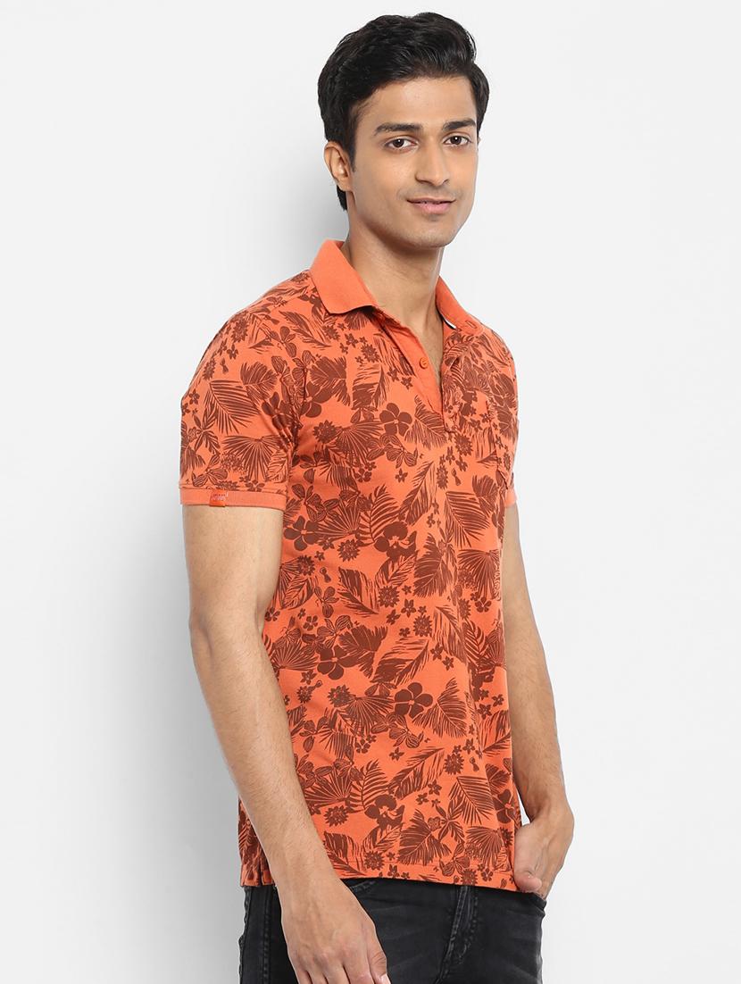 orange printed polo t-shirt - 17264689 - Standard Image - 1