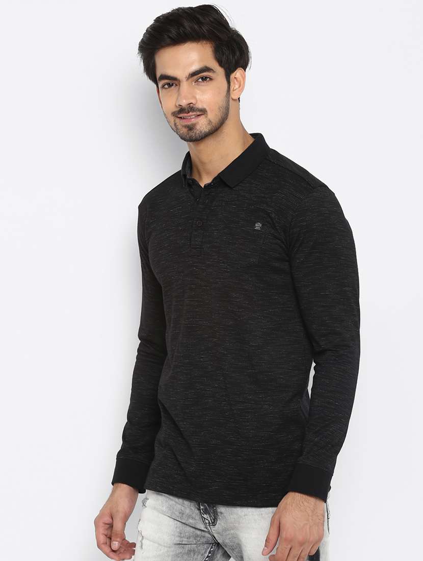 black melange collared t-shirt - 17264693 - Standard Image - 1