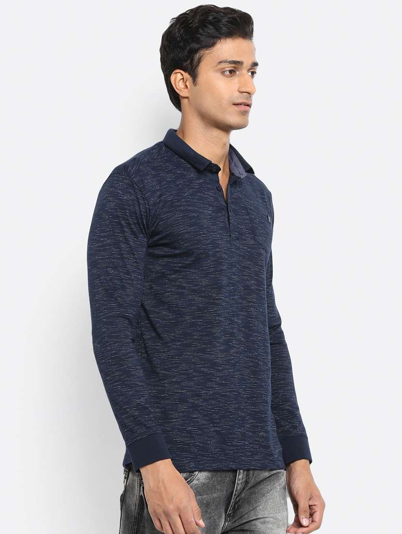 navy blue melange collared t-shirt - 17264694 - Standard Image - 1