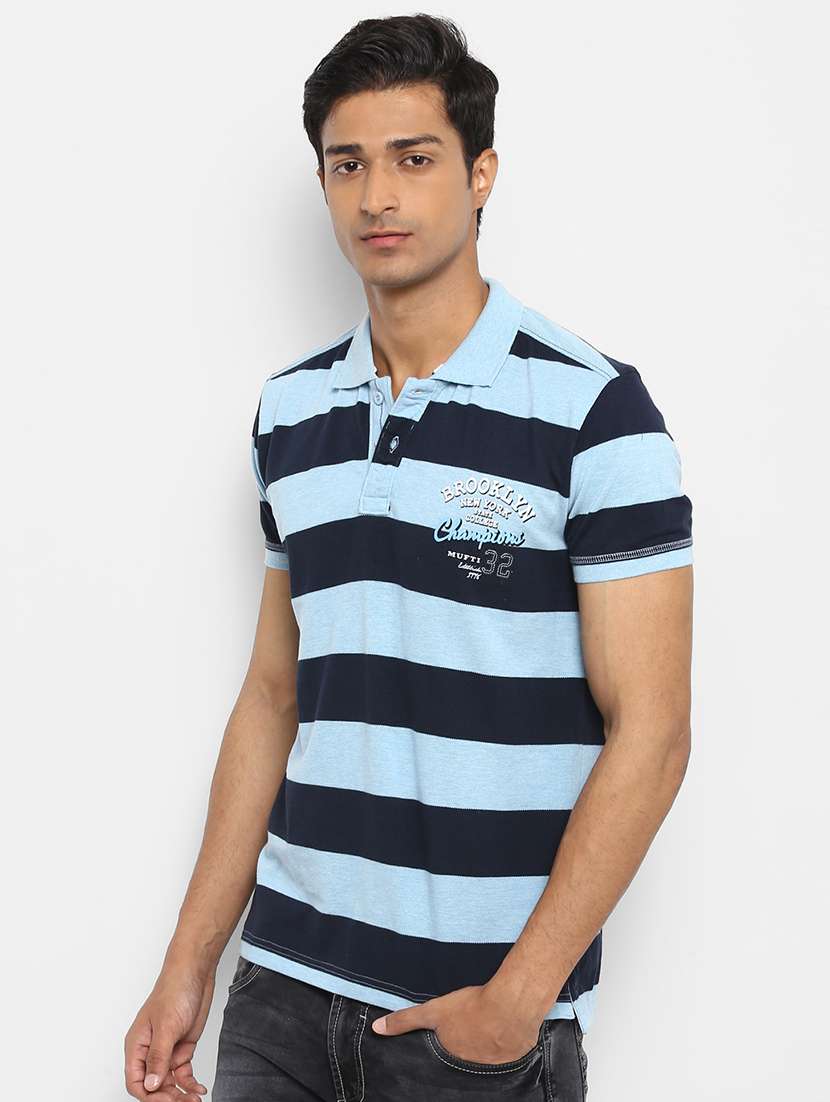 blue striped polo t-shirt - 17264697 - Standard Image - 1