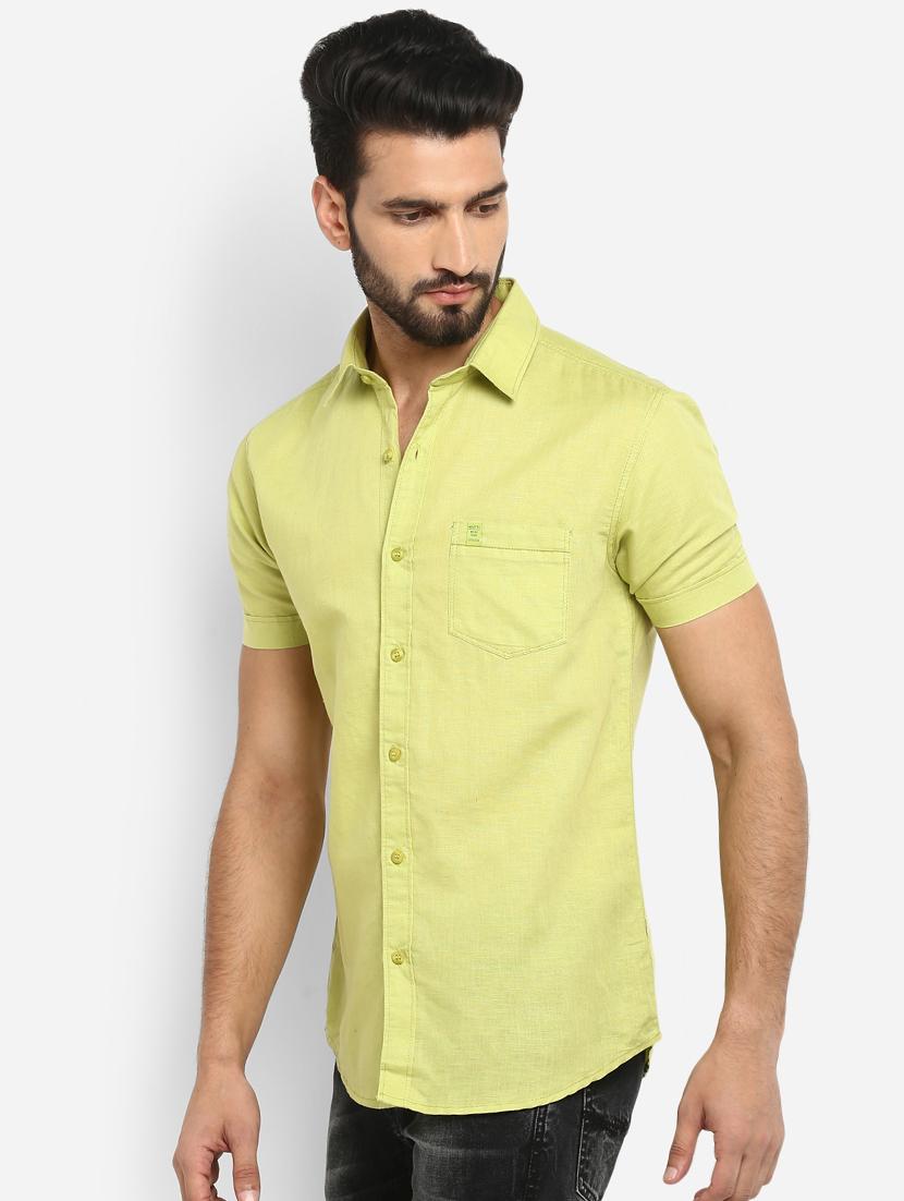 green solid casual shirt - 17264699 - Standard Image - 1