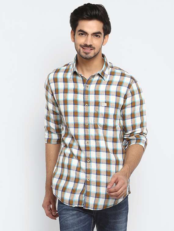 brown checkered casual shirt