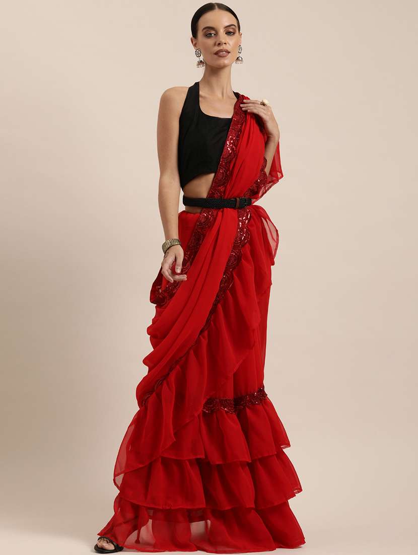 ruffle fusion saree with blouse