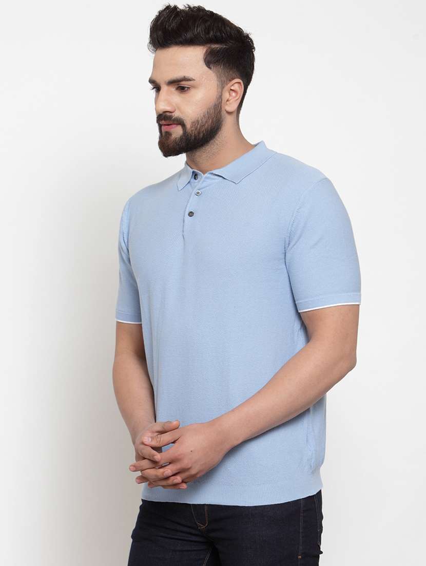 blue solid polo t-shirt - 17265499 - Standard Image - 1