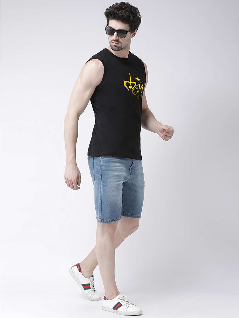 Black Chest Print T Shirt