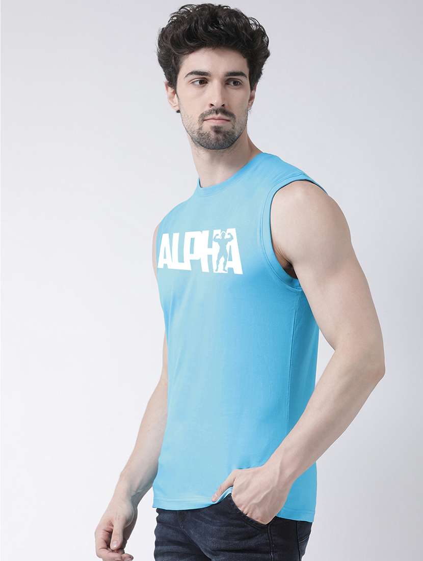 Light Blue Chest Print T Shirt