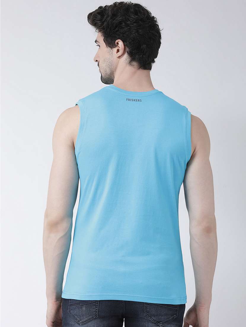 Light Blue Chest Print T Shirt