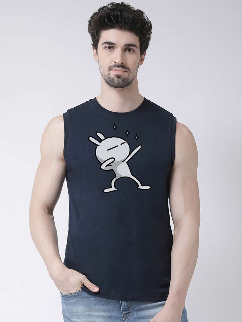 Navy Blue Chest Print T Shirt
