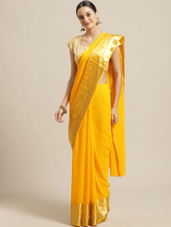 solid woven saree with blouse